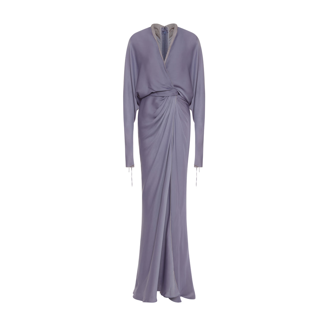 CAMILA - DRAPED SATIN GOWN WITH STRUCTURED COLLAR
