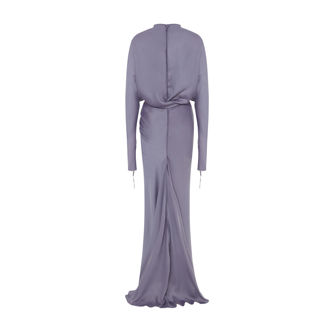 CAMILA - DRAPED SATIN GOWN WITH STRUCTURED COLLAR
