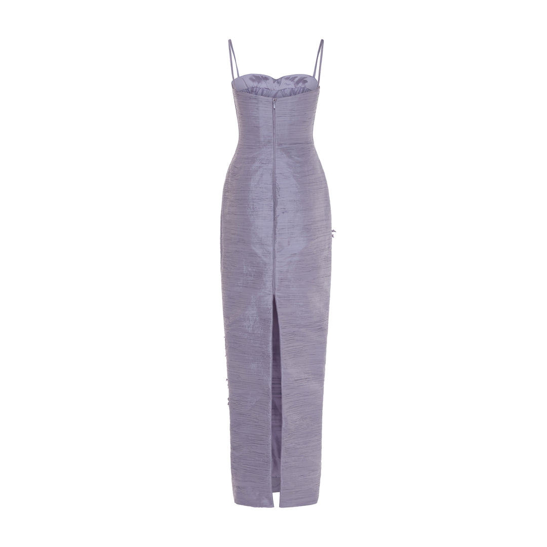 MARISOL - STRAPPY PLEATED TAFFETA GOWN WITH EMBROIDERY