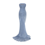 Load image into Gallery viewer, TATIANA - STRAPLESS PLEATED SILK GOWN WITH SLIT, FRINGES, CORSET AND CAPE
