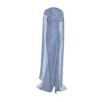 Load image into Gallery viewer, TATIANA - STRAPLESS PLEATED SILK GOWN WITH SLIT, FRINGES, CORSET AND CAPE
