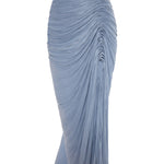 Load image into Gallery viewer, TATIANA - STRAPLESS PLEATED SILK GOWN WITH SLIT, FRINGES, CORSET AND CAPE

