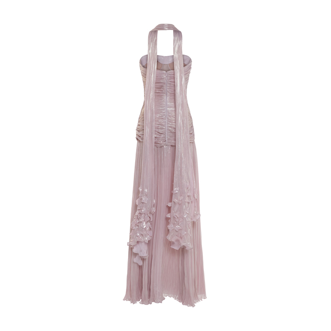 DAYANA - STRAPLESS PLEATED SILK GOWN WITH CORSET AND A-LINE SKIRT