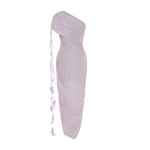 Load image into Gallery viewer, ISEL - ONE-SHOULDER PLEATED SILK GOWN WITH PETALS AND SLIT
