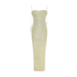 Load image into Gallery viewer, BEATRIZ - STRAPLESS PLEATED SILK GOWN WITH CORSET AND FRINGE STRAPS
