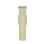 Load image into Gallery viewer, BEATRIZ - STRAPLESS PLEATED SILK GOWN WITH CORSET AND FRINGE STRAPS
