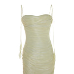 Load image into Gallery viewer, BEATRIZ - STRAPLESS PLEATED SILK GOWN WITH CORSET AND FRINGE STRAPS
