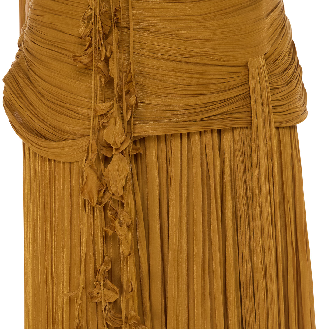 CARIDAD - STRAPLESS PLEATED SILK A-LINE GOWN WITH CAPE