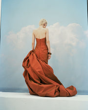 RAISA - STRAPLESS  TWO-TONE TAFFETA GOWN WITH ASYMMETRICAL HEM