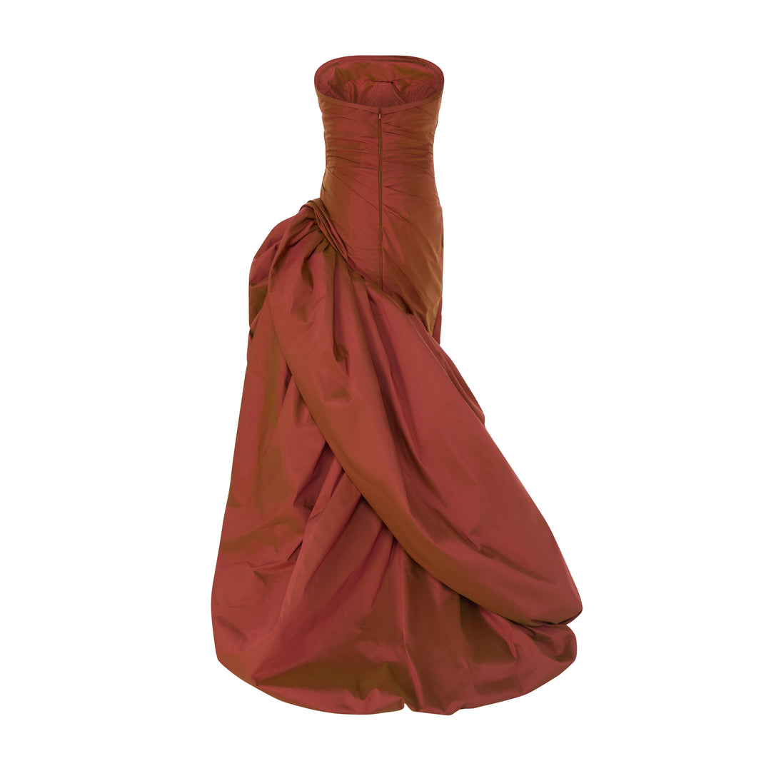 RAISA - STRAPLESS  TWO-TONE TAFFETA GOWN WITH ASYMMETRICAL HEM