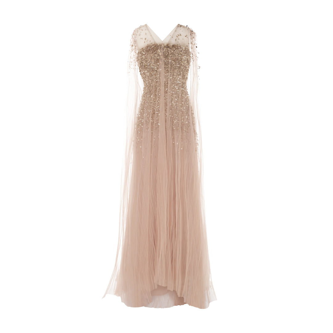 ODALYS - STRAPLESS GOLD EMBROIDERED GOWN WITH TULLE BOTTOM