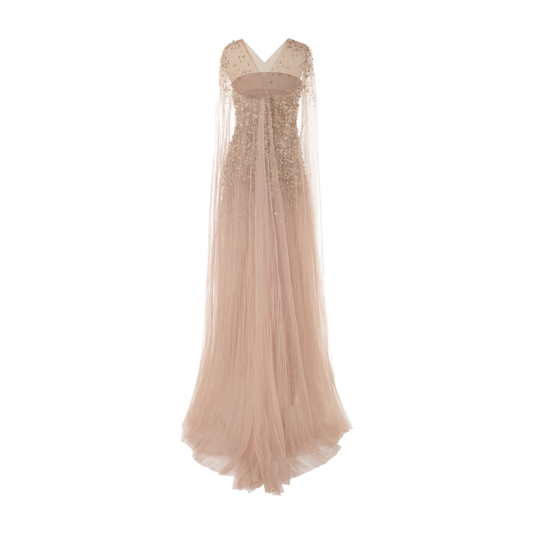 ODALYS - STRAPLESS GOLD EMBROIDERED GOWN WITH TULLE BOTTOM