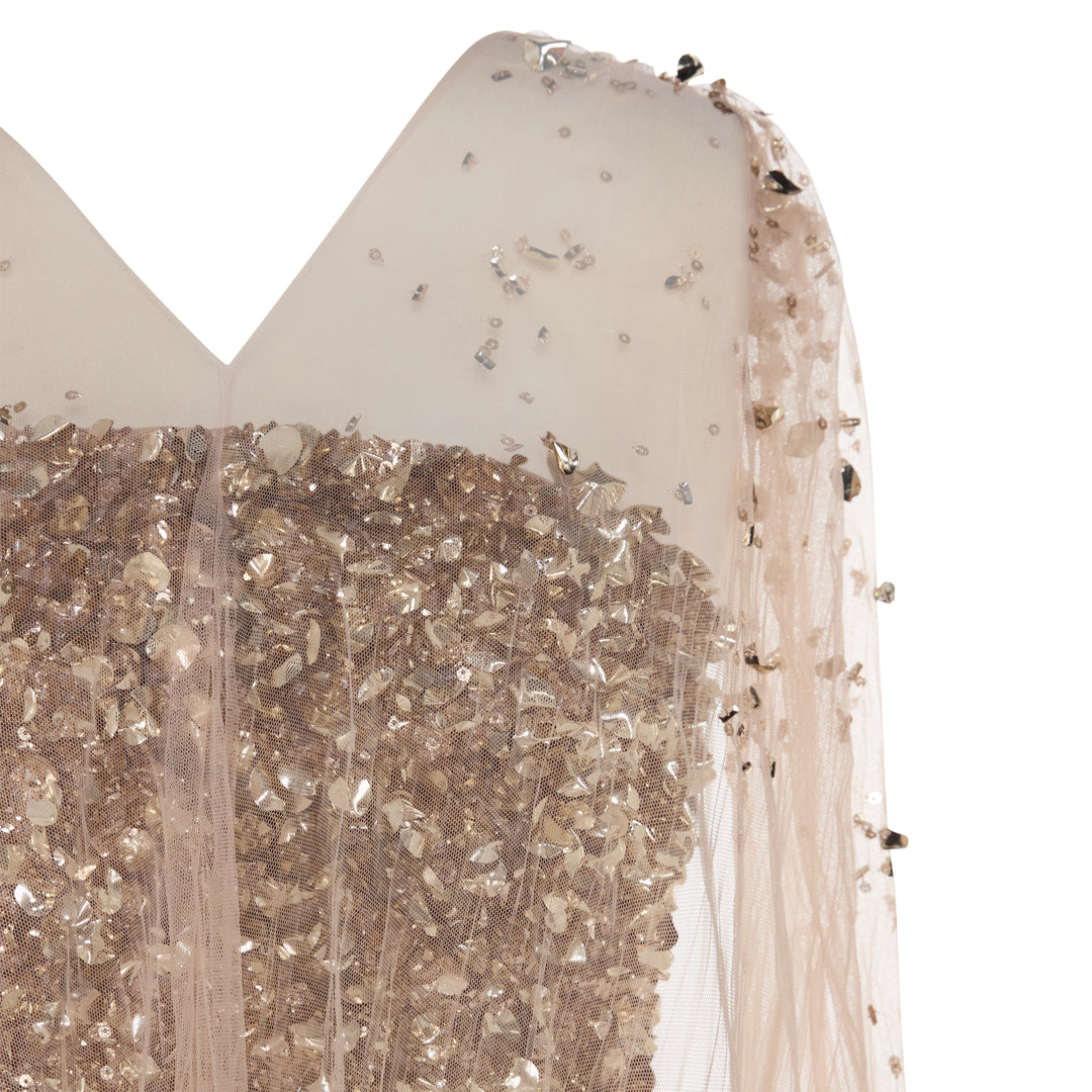 ODALYS - STRAPLESS GOLD EMBROIDERED GOWN WITH TULLE BOTTOM