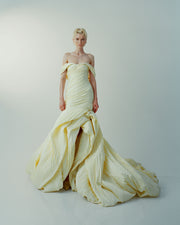 YULIET - OFF-SHOULDER PLEATED TAFFETA FISH-CUT GOWN