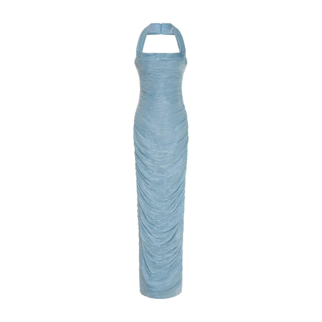 NAYLEN - PLEATED HALTER SILK GOWN WITH CORSET