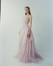 YAMARA - STRAPLESS PLEATED TULLE GOWN WITH DRAPED OVERSKIRT