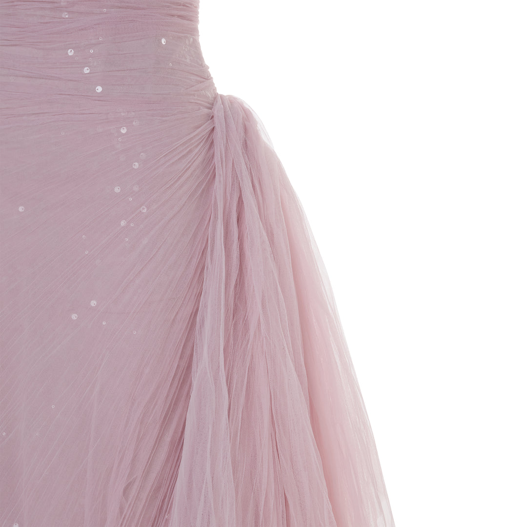 YAMARA - STRAPLESS PLEATED TULLE GOWN WITH DRAPED OVERSKIRT