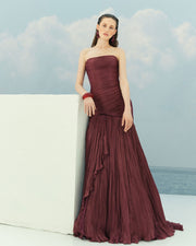 CLAUDIA - STRAPLESS PLEATED FISH-CUT SILK GOWN WITH CORSET