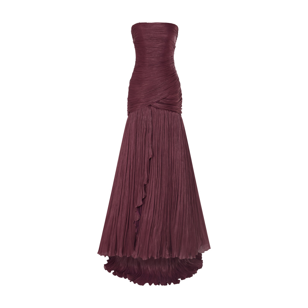 CLAUDIA - STRAPLESS PLEATED FISH-CUT SILK GOWN WITH CORSET
