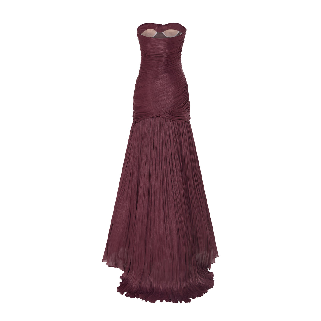 CLAUDIA - STRAPLESS PLEATED FISH-CUT SILK GOWN WITH CORSET