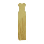 Load image into Gallery viewer, GISELLE - STRAPLESS CREPE GOWN WITH LASER-CUT FRINGES AND CAPE
