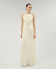 PLEATED SILK ROSEYA STRAIGHT CUT DRESS