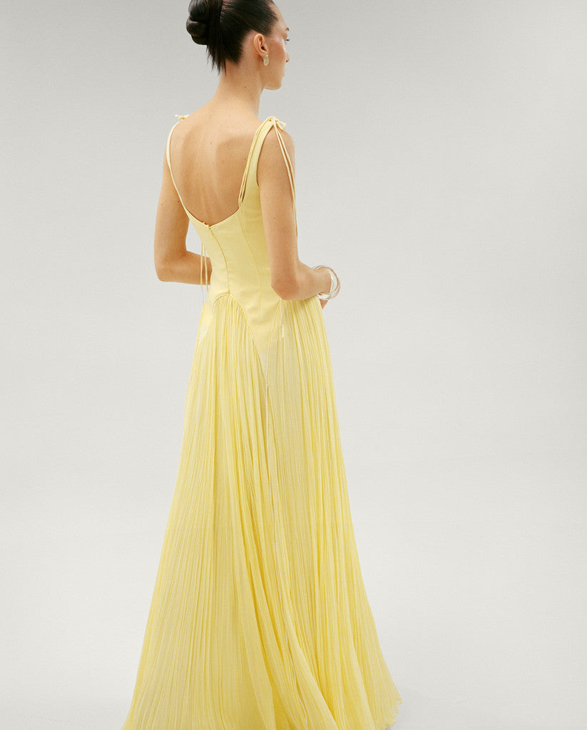 CREPE HAND PLEATED CHIFFON GEORGETTE A-LINE DRESS