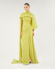 ASYMMETRCAL CREPE DRAPED DRESS WITH SLIT