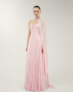 Load image into Gallery viewer, STRAPLESS CHIFFON GEORGETTE DRESS WITH EMBROIDERED PETALS ON BUST
