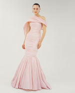 Load image into Gallery viewer, STRAPLESS FISH CUT HAND PLEATED TAFFETA DRESS WITH CAPE
