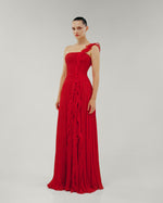 Load image into Gallery viewer, ONE SHOULDER CHIFFON GEORGETE PLEATED A-LINE CUT DRESS
