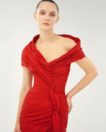 Load image into Gallery viewer, OFF SHOULDER FISHCUT PLEATED TAFFETA DRESS
