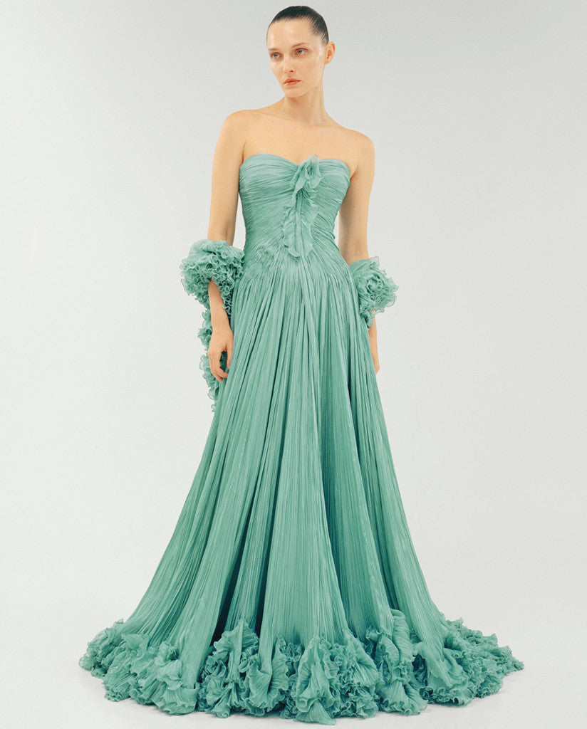 STRAPLESS SILK CHIFFON WITH EMBROIDERED DETAIL BUST