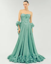 STRAPLESS SILK CHIFFON WITH EMBROIDERED DETAIL BUST