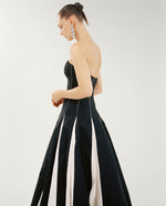 Load image into Gallery viewer, STRAPLESS A-LINE TAFFETA DRESS WITH PIPING PLEATED DETAIL
