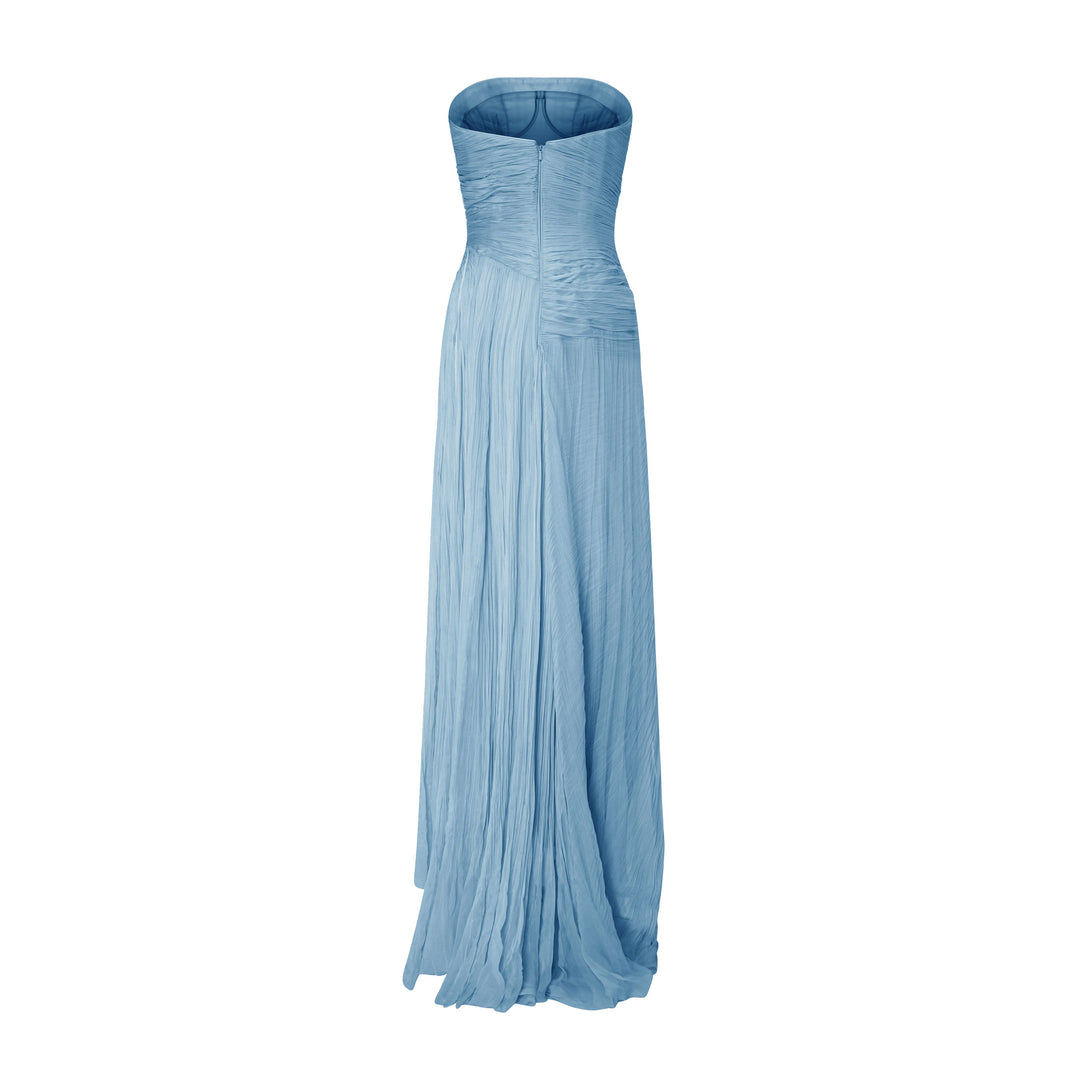Strapless Silk Georgette Pleated Dress – MARMAR HALIM