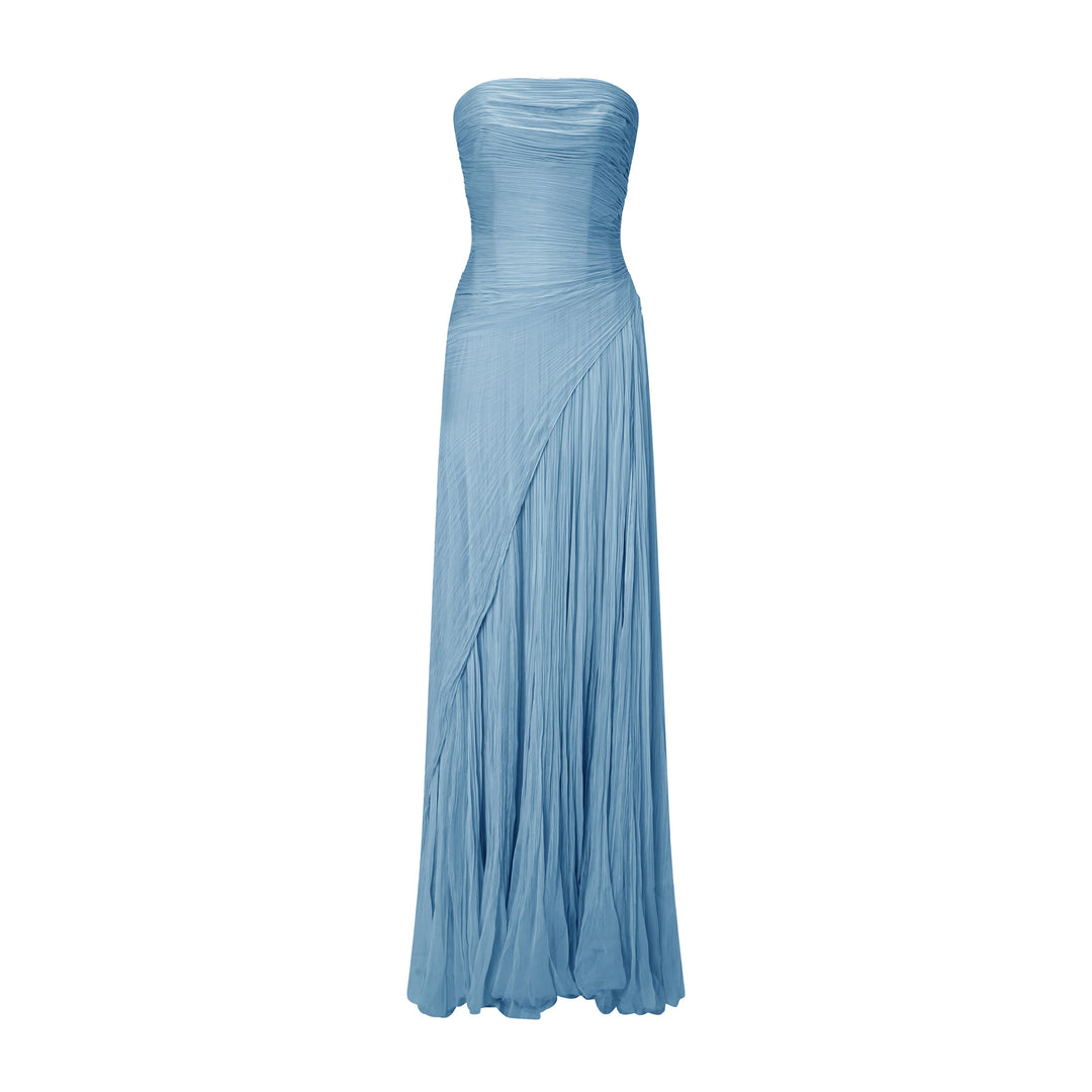 Strapless Silk Georgette Pleated Dress