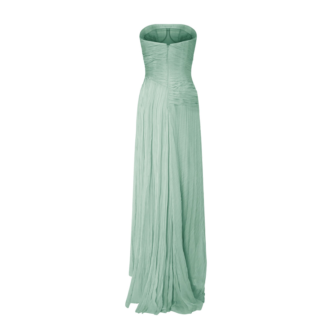 Strapless Silk Georgette Pleated Dress