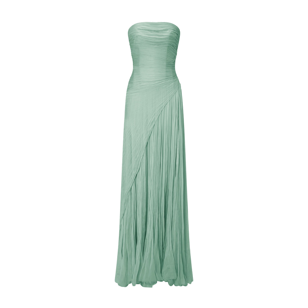 Strapless Silk Georgette Pleated Dress MARMAR HALIM FASHION DESIGN LLC Strapless Silk Georgette Pleated Dress MARMAR HALIM FASHION DESIGN LLC