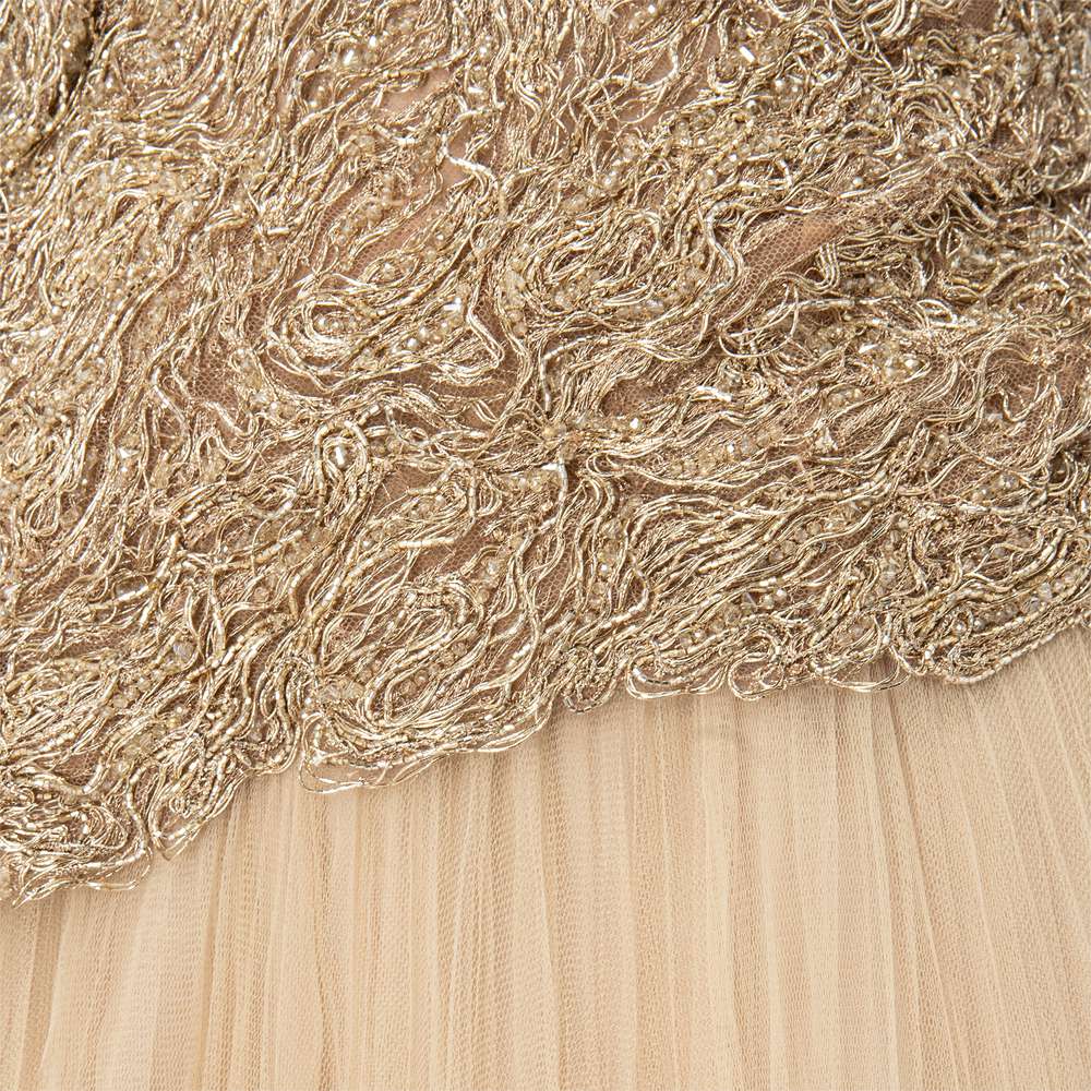 Strapless Embroidered Dress With A-line Cut Pleated Tulle