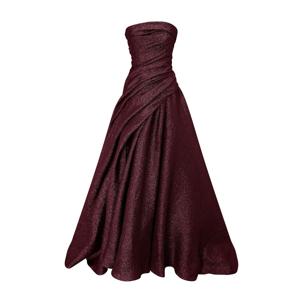 Strapless Jacquard Lurex Draped Dress