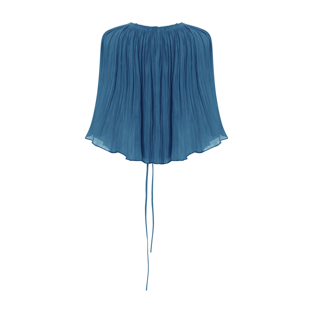 Strapless Pleated Silk Dress And Detachable Cape