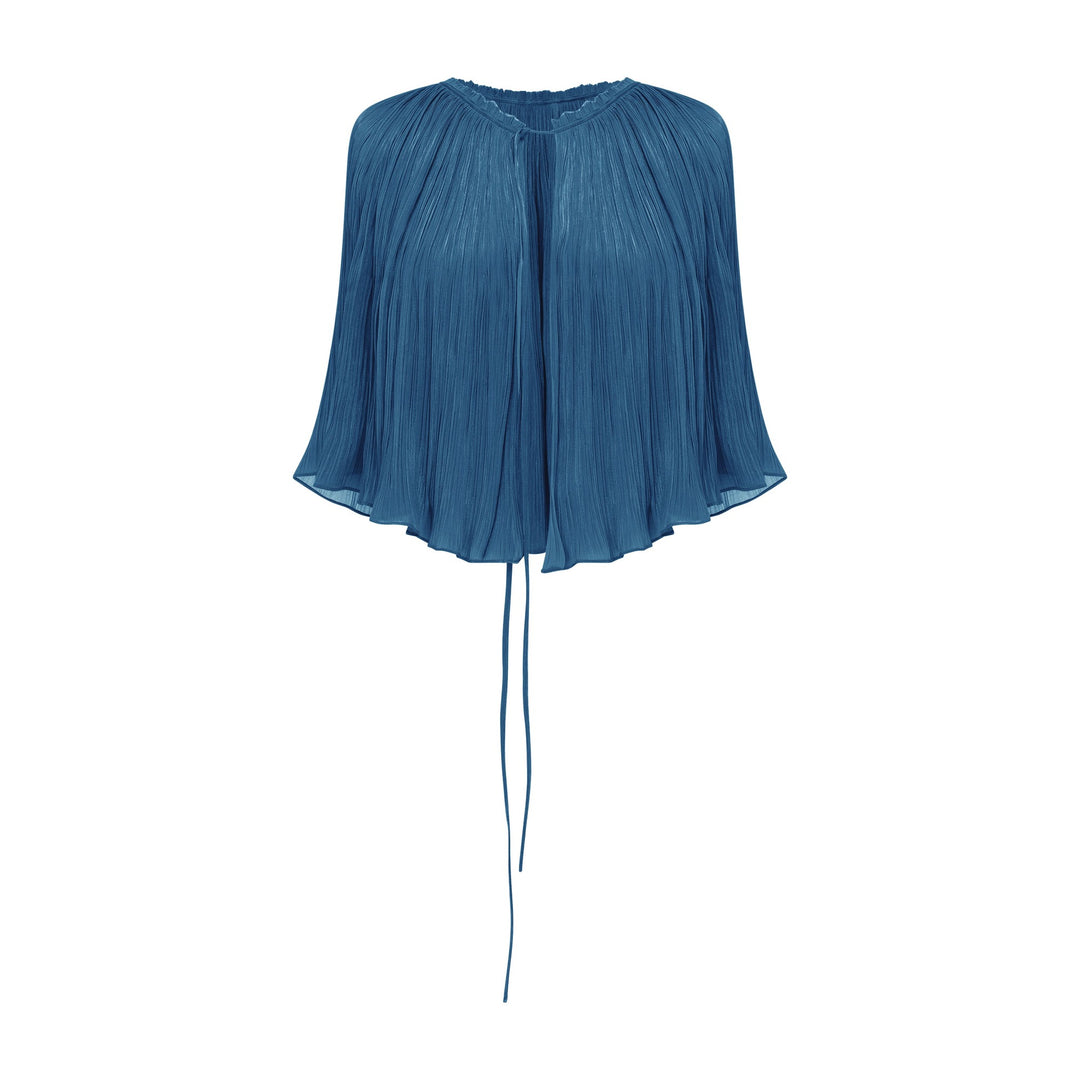 Strapless Pleated Silk Dress And Detachable Cape