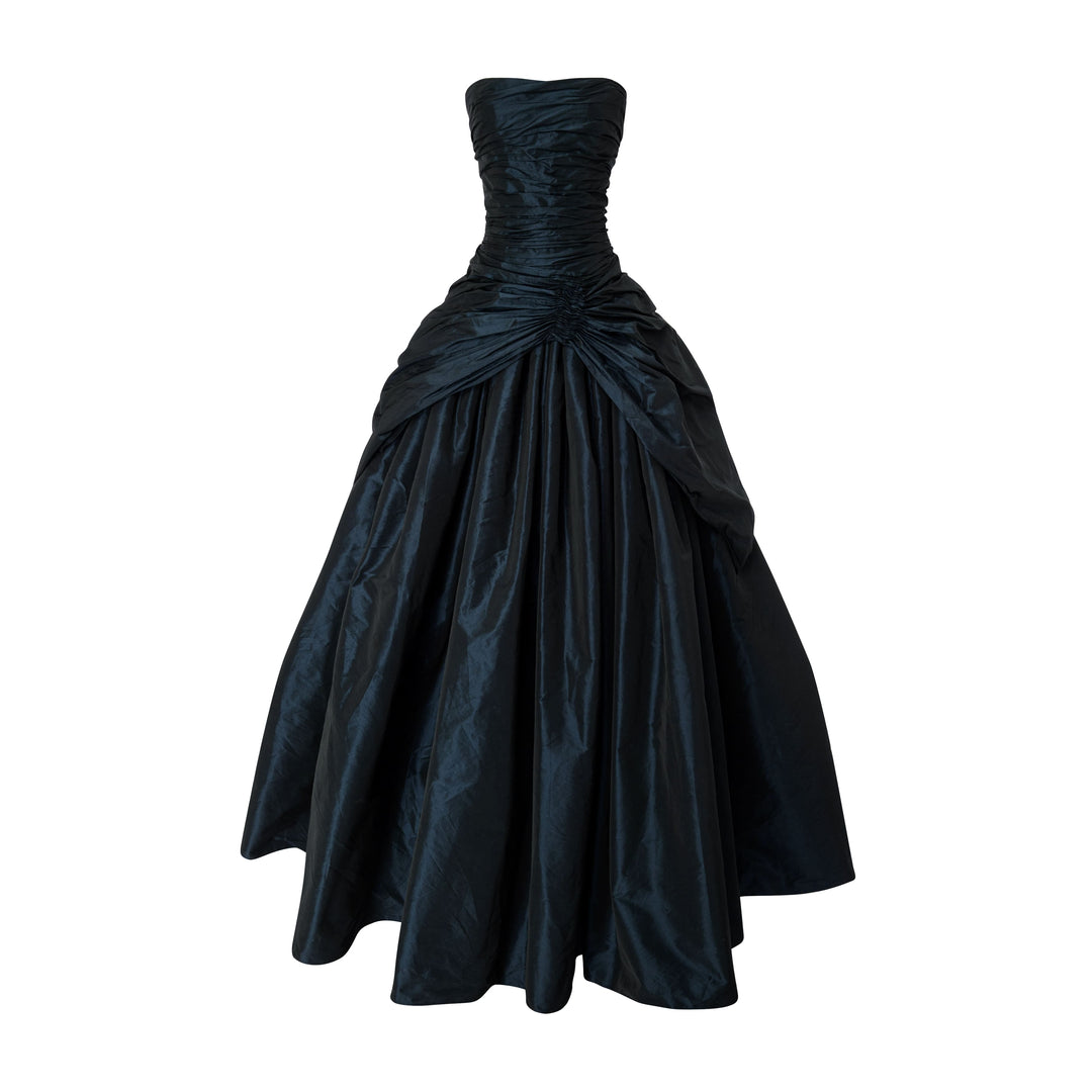 Strapless Draped Taffeta Dress With Wire Outline