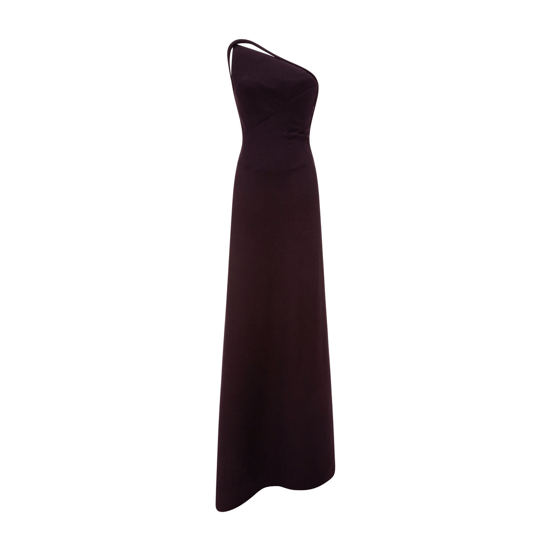 Asymmetrical Crepe Backless Dress With Embroidered Back Straps