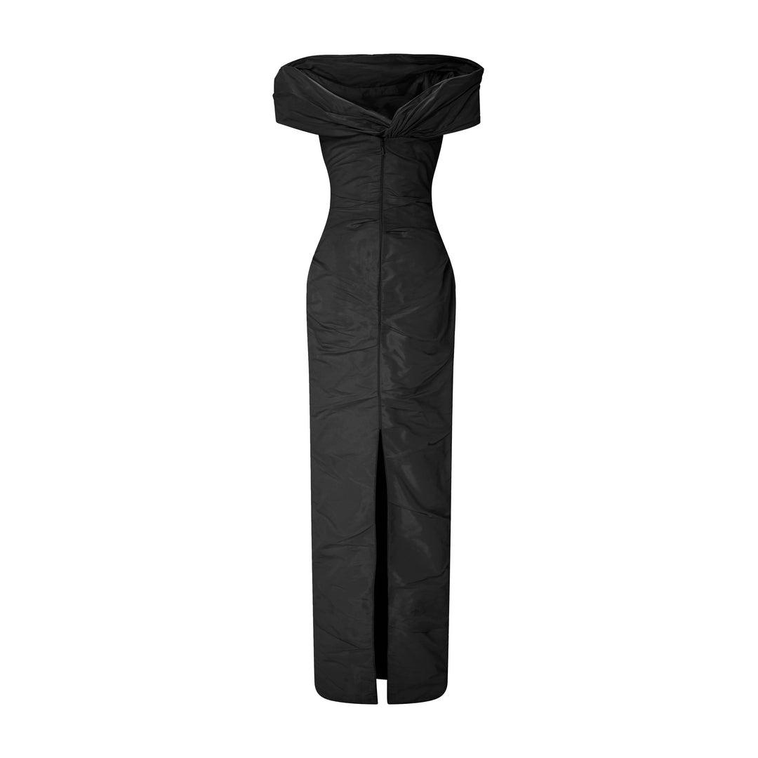 Off-Shoulder Taffeta Dress With Wire Outline