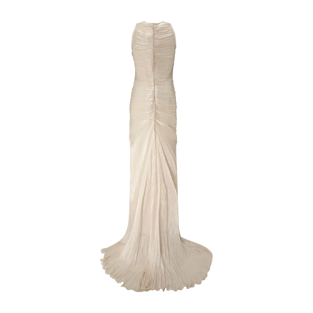 High Neck Pleated Satin Dress