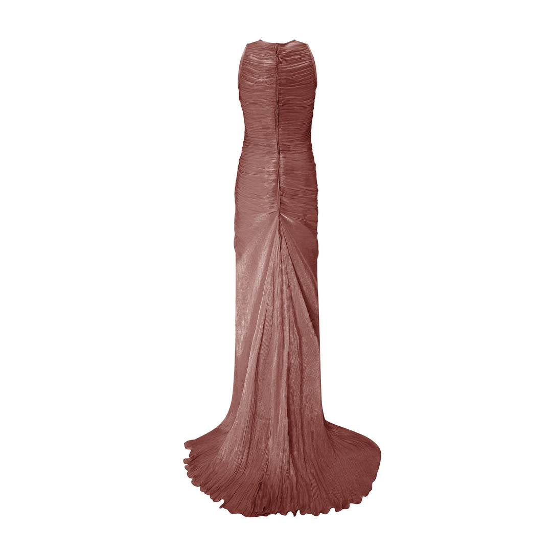 High Neck Pleated Satin Dress