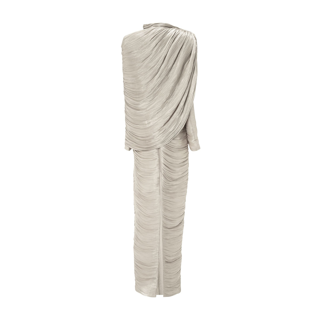 Pleated Silk Dress With Cape