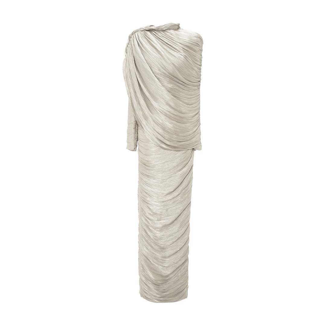 Pleated Silk Dress With Cape